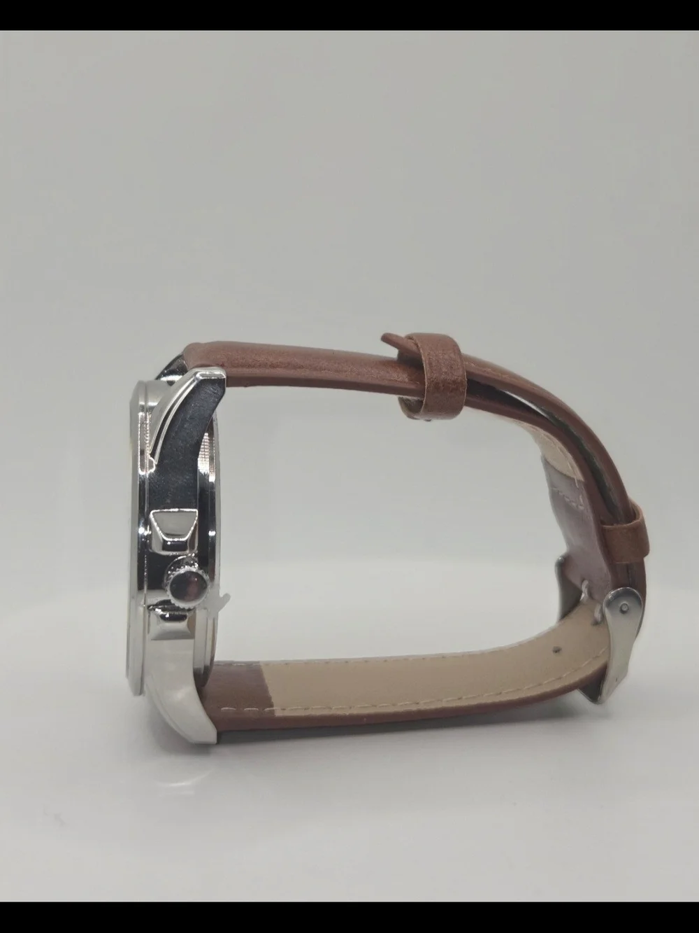 Men's Brown Leather Strap Watch with Blue Dial